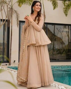 indie picks Women Embellished Peplum Kurta with Sharara & Dupatta-picture-25