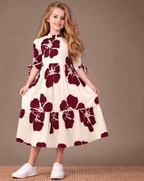 Girls Floral Print A-Line Dress -image-35