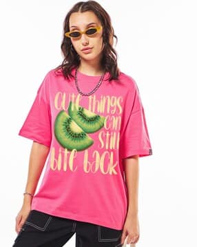 Women Graphic Print Oversized Fit Round-Neck T-Shirt-image-25
