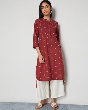 melange by lifestyle Women Printed Band-Collar A-Line Kurta-picture-11