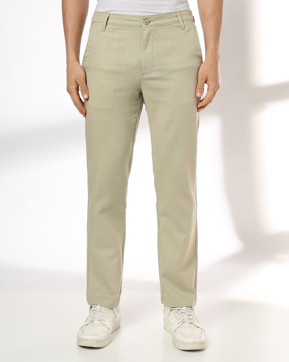 Men Straight Fit Flat-Front Chinos