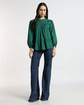 svrnaa by azorte Solid Cotton Dobby Top with Lace Detail-picture-37