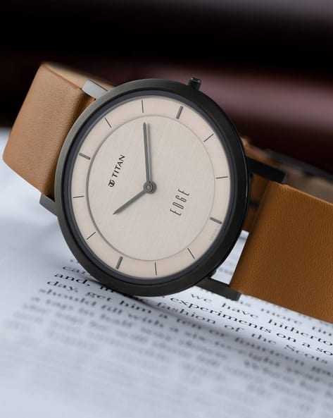Titan Edge White Dial Black Leather Strap Analog Watch ...