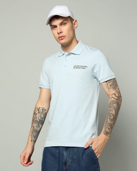 UNITED COLORS OF BENETTON Men Brand Print Regular Fit Polo T-Shirt