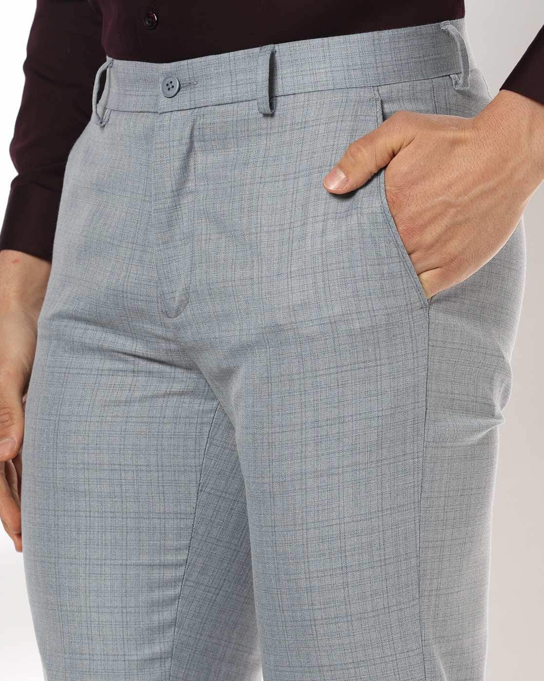 Men Checked Tapered Flat-Front Trousers