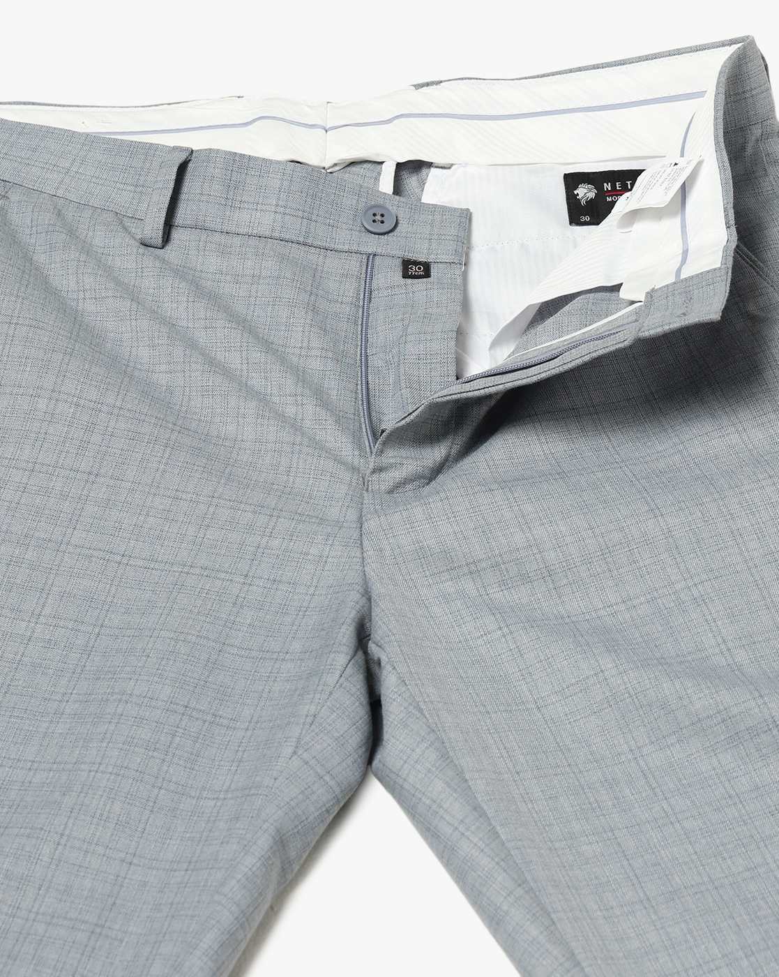 Men Checked Tapered Flat-Front Trousers