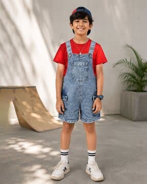 kiddopanti Boys Washed Dungaree with T-Shirt-picture-12