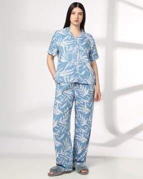 rio Women All-Over Leaf Print Shirt & Pyjamas Set-picture-49