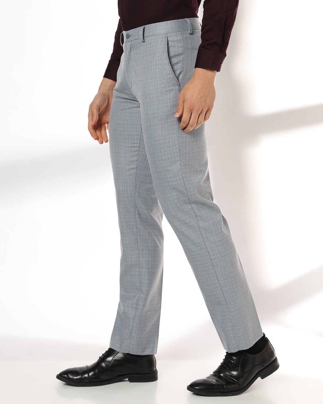 Men Checked Tapered Flat-Front Trousers