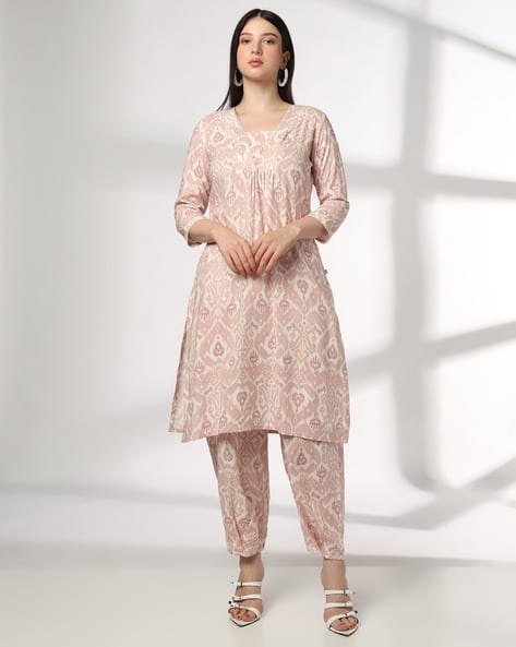 AVAASA MIX N' MATCH Women Ikat Print A-Line Kurta with Salwar Pants