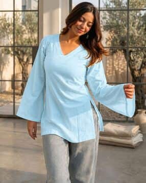 forkey Women Cotton V-Neck Kurta-picture-13