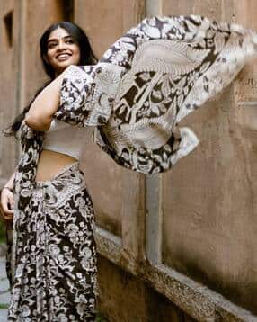 indie picks Kalamkari Print Linen Mulmul Cotton Saree  -picture-5