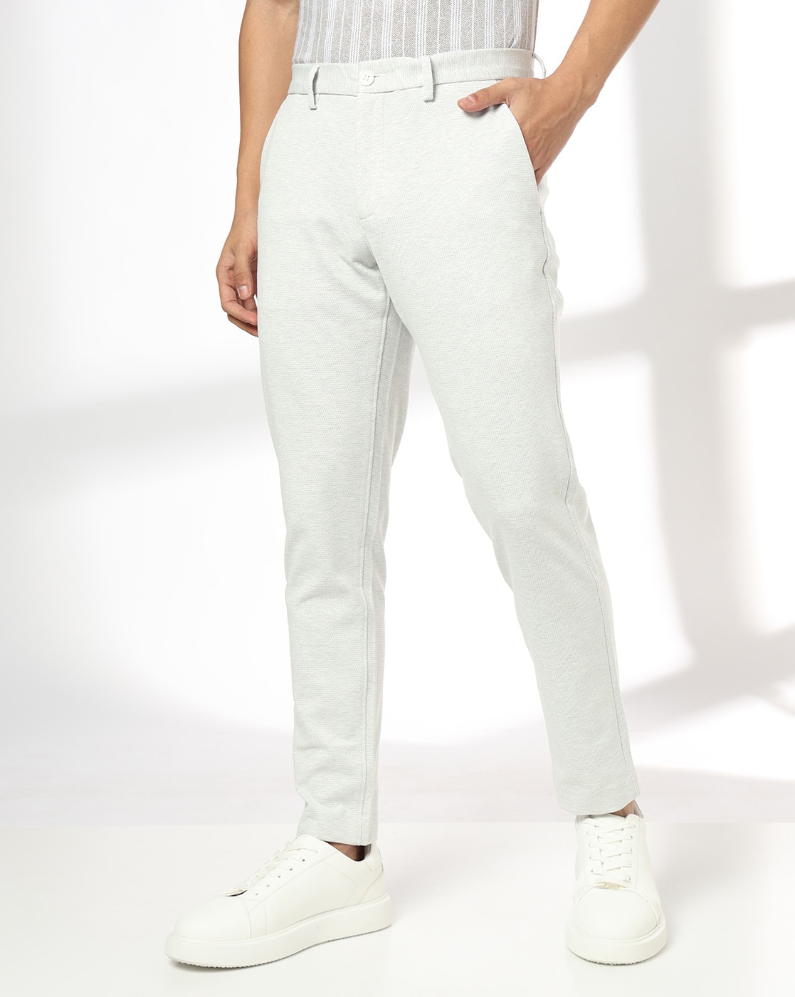 Men Slim Fit Flat-Front Trousers