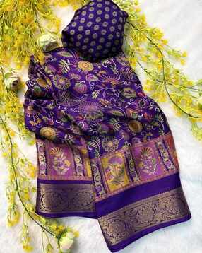 indie picks Floral Print Dola Silk Saree -picture-36