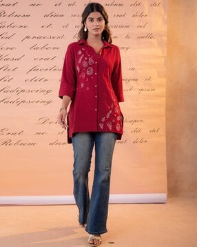juniper Women Embroidered Relaxed Fit Tunic-picture-32