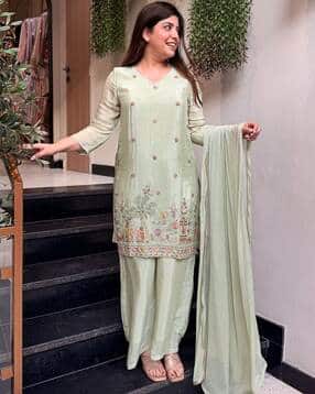 indie picks Embroidered Straight Kurta with Pants & Dupatta-picture-11