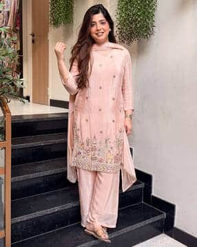 Embroidered Straight Kurta with Pants & Dupatta-image-11