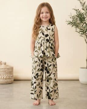 Girls Floral Print Top & Pants Set-image-13