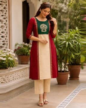indie picks Embroidered Straight Kurta with Pants-picture-43