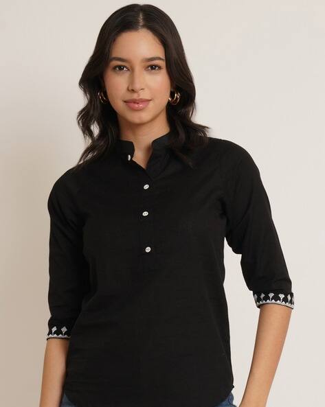Nyrika Women Embroidered Regular Fit Mandarin-Collar Top