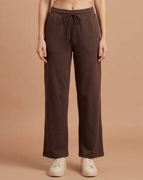 Women Straight Fit Trackpants with Drawstring Waist-image-1