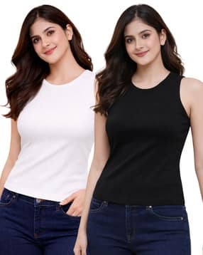 buda jeans co Women Pack of 2 Ribbed Slim Fit Tank Tops-picture-28