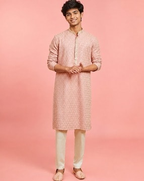Boys Embroidered 2-Piece Kurta Pyjama Set-image-40