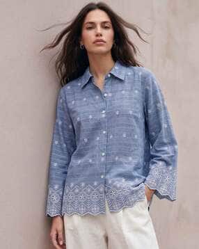 outzidr global Women Embroidered Regular Fit Shirt with Spread Collar-picture-12