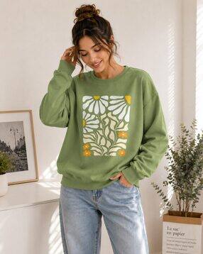 buda jeans co Wome Floral Print Crew-Neck Sweatshirt-picture-33