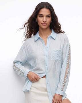 outzidr global Women Embroidered Oversized Shirt with Spread Collar-picture-40