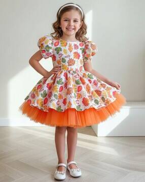 Girls Leaf Print Fit & Flare Dress-image-22