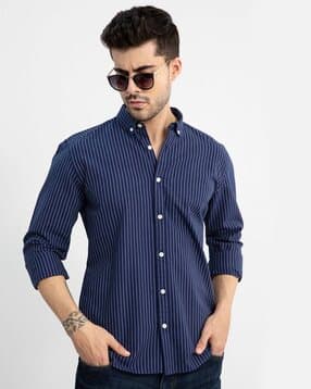 alpha tribe Men Striped Slim Fit Botton-Down-Collar Shirt-picture-31