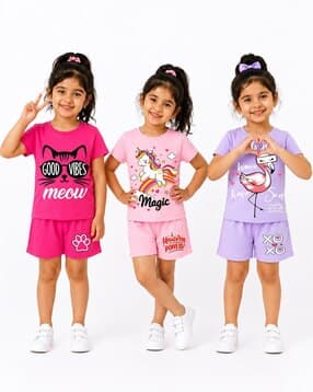 kuchipoo Girl Pack of 3 Graphic Print Shorts & Top Set-picture-5