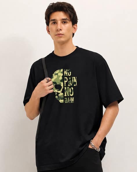 TOGS & TERRE Men Oversized Fit Typography Printed T-Shirt
