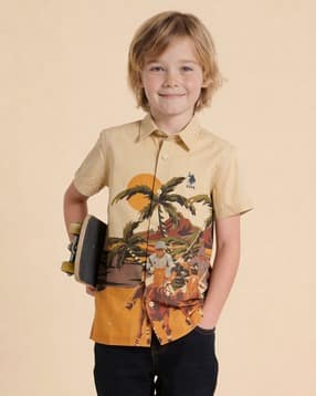 Boys Graphic Print Regular Fit Cotton Shirt-image-40