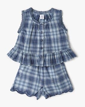 gap kids Girls Checked Round-Neck Top & Shorts Set-picture-25