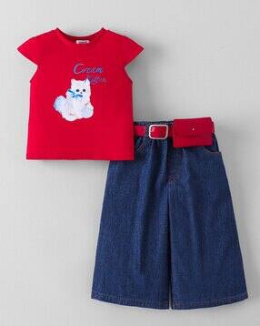 hopscotch Girls Graphic Print Top & Pants Set with Belt-picture-26