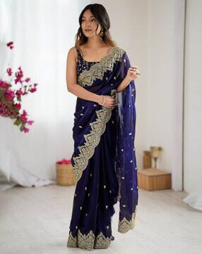nyrika Women Embroidered Saree with Blouse Piece-picture-40