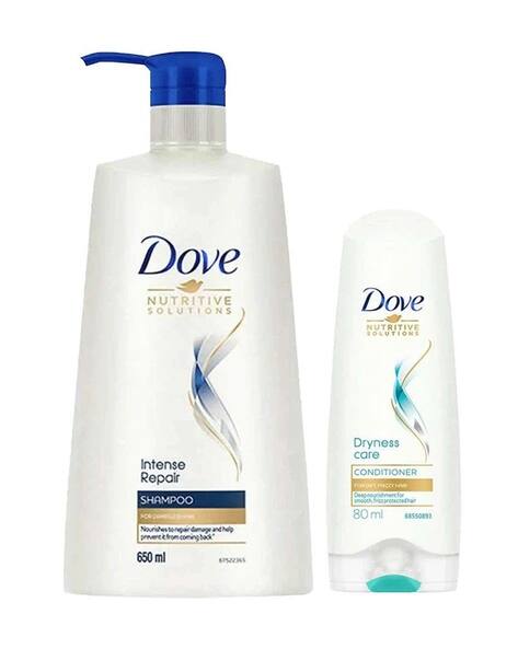 DOVE Set of 2 Hair Therapy Intense Repair Shampoo (650 ml) + Dryness Care Conditioner (175 ml) Combo