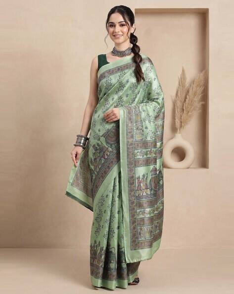 Ri-wah Women Floral Print Tussar Silk Saree