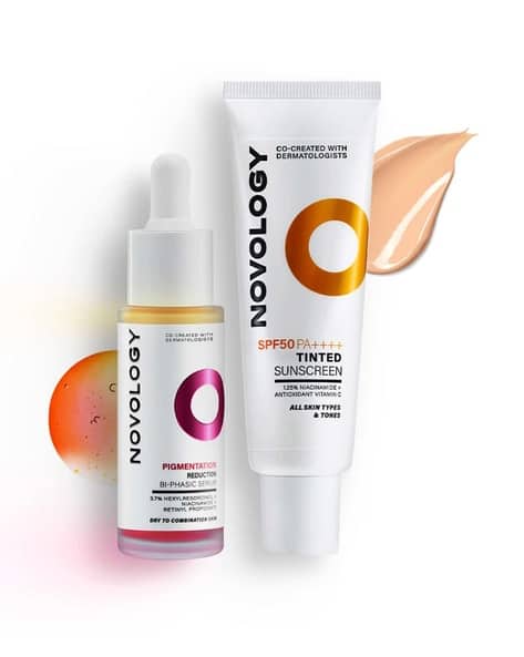 Novology Set of 2 Bi-Phasic Hyper Pigmentation Serum + SPF 50 PA++++ Tinted Sunscreen Combo