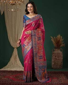 ri-wah Women Floral Woven Soft Silk Saree with Tassels-picture-17