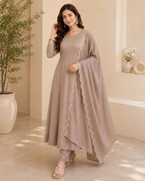 Women Embroidered Anarkali Kurta with Pants & Dupatta-image-15