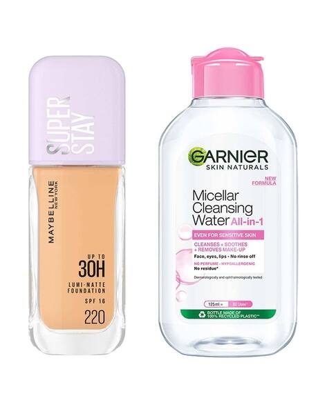 Maybelline New York Super Stay Lumi-Matte Liquid Foundation 220 + Garnier Micellar Water Combo