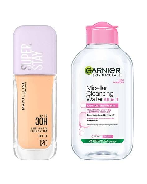 Maybelline New York Super Stay Lumi-Matte Liquid Foundation 120 + Garnier Micellar Water Combo