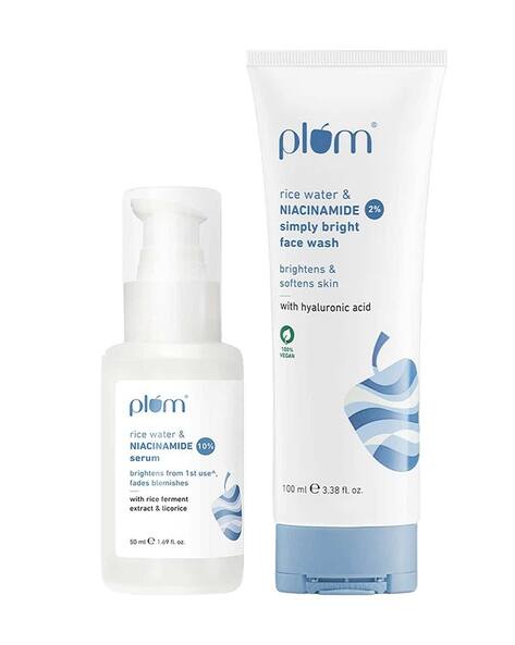 Plum Set of 2 Niacinamide Facewash and Face Serum Combo for Brightening Skin Fades Blemishes & Hydrates
