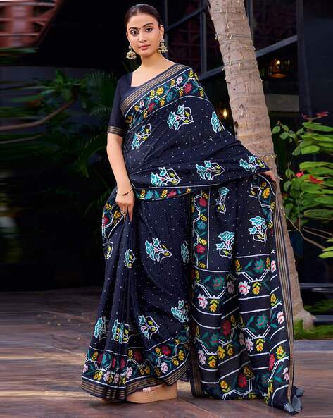 Saree mall Floral Print Tussar Silk Saree