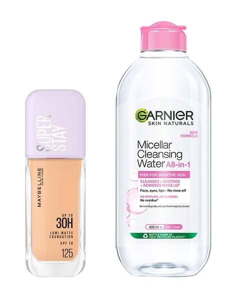 Maybelline New York Set of 2 Super Stay Lumi-Matte Liquid Foundation 125 + Garnier Micellar Water Combo