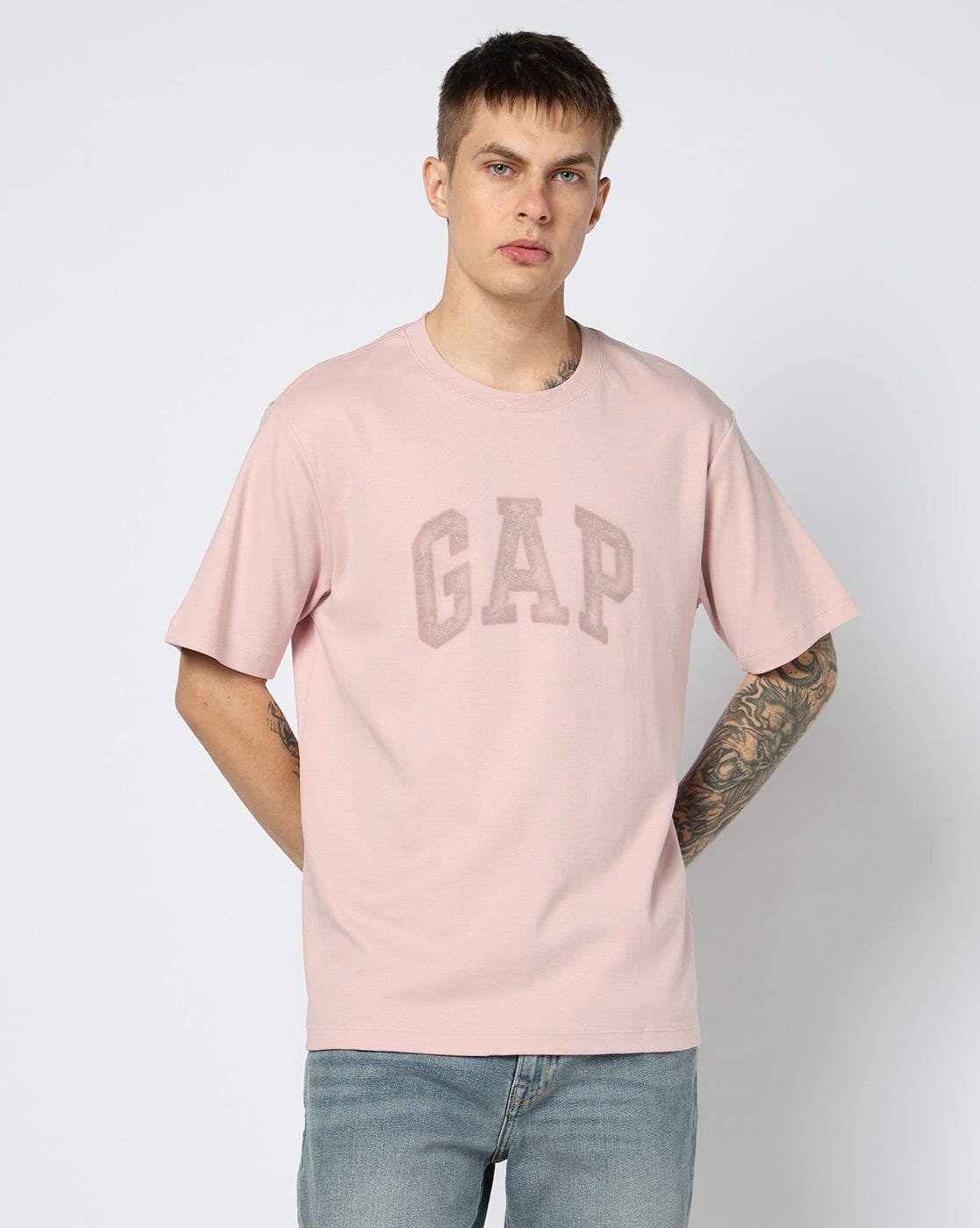 Men Logo Print Relaxed Fit Crew-Neck T-Shirt