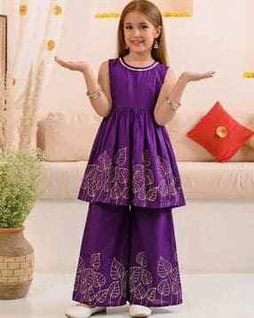 kidsflower Girls Embroidered 2-Piece Kurta & Palazzo-picture-24